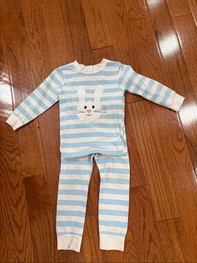 Kids Blue & White Striped Bunny Pajama Set